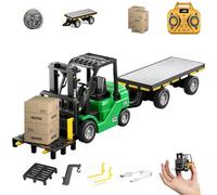 Mini Remote Control Forklift, 1/64 Mini Alloy RC Forklift Truck, Sounds,Lights, 2.4G & APP Control, with Forks, Pallet, Cargo Hook & Flatbed Tow Truck, Toy for Adults and Kids (Green)