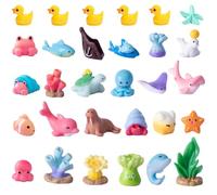 Mini Resin Animals 30 Pack Tiny Ocean Animal Figures Mini Sea Animals Figures Little Plastic Sea Creatures Miniature Animal Figurines Fairy Garden Accessories Trinkets Gifts Blue