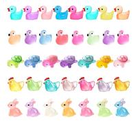 Mini Resin Animals 50 Pack Mini Ducks Bunnies Flamingos Turtles Rabbits Chicks Sting Ray Tiny Ducks Little Animals Figures to Hide Small Plastic Ducks Variety Pack Glow in The Dark Statues Gifts Pink