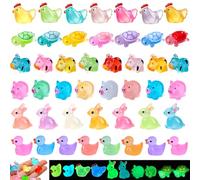 Mini Resin Animals Figures Tiny Luminous Figurines,50 Pieces, Red | Ducks Bunny Cows Turtle Chicken Pig, Glow in the Dark Toys, Fairy Garden Statue, Small Plastic Farm Animal Figures