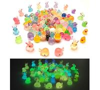 Mini Resin Animals Figures to Hide 100pcs Luminous Tiny Ducks Dinosaurs Dolphins Miniature Figurines Glow in the Dark for Fairy Garden Dollhouse Micro Landscape Aquarium Potted Party Favor Decor