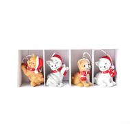 Mini Resin Ornaments for Christmas Tree with Elk Dog Cat Snow House Pendant Designs and Hanging Rope for Decor (Cat)