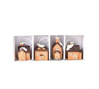 Mini Resin Ornaments for Christmas Tree with Elk Dog Cat Snow House Pendant Designs and Hanging Rope for Decor (House)