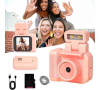 Mini Retro Camera, Keychain Camera, Tiny Nostalgic Camera, 1080p HD Mini Camera with LED Flash Light, Portable Travel Miniature Pocket Snap Camera with Necklace (Pink, 32G)