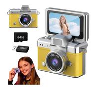 Mini Retro Camera, Mini Keychain Camera, With 1.47 In LCD Screen,with 1080P Video & Built-In Flash, Includes 64GB Card For Travel, Concerts And Daily Recording(YELLOW)