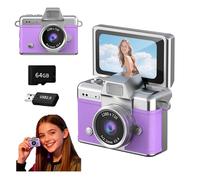 Mini Retro Camera, Mini Keychain Camera, With 1.47 In LCD Screen,with 1080P Video & Built-In Flash, Includes 64GB Card For Travel, Concerts And Daily Recording(PURPLE)
