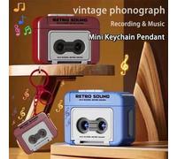 Mini Retro Cassette Recorder Keychain Ornament - Compact 10x5x5cm ABS Music Box with Vintage Red & Blue Design, Fun Nostalgic for Couples, Fri