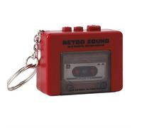 Mini Retro Recorder Tape Keychain, Recordable Tape Recorder Pendant with 40 Second Recording and 3 Built In Songs, Portable Music Player Keyring for Backpack and Handbag (Red)