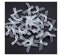 Mini Ribbon Bows, Chiffon Bow Flowers Multicolor 3x35mm Pack of 50/100/200 Pcs for DIY Crafts(White,50Pcs)
