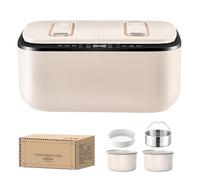 Mini Rice Cooker, Multi-functional Double-bladder Rice Cooker 2X2.5l Intelligent Touch Screen Double Spelling Steaming Rice Cooker, Removable Non-stick Pot,12 Preset Menus 2.5L+2.5L米白-陶瓷釉胆