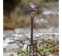 Mini Robin on Fork Metal Garden Stake Outdoor Sculpture Statue Robins Decoration 30cm tall British Bird Watcher Gardening Gift