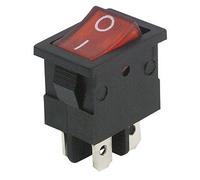 Mini Rocker Switch, 4-Pole, Red Rocker 250V~ / 6.5A, 2 Positions: On/Off