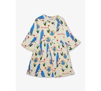 Mini Rodini Girlskids Parrots Trumpet-sleeve Organic-cotton Dress 3-11 Years 9-11