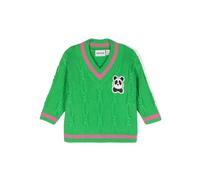 Mini Rodini panda-patch cable-knit jumper - Green 116-122-128-134