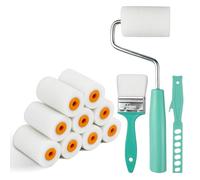 Mini Rollers for Painting - 12 Small Paint Roller Set, Mini Foam Paint Roller Cover Refills, Short Pile Microfibre Roller with Handles/Water-Based Brush, Foam Small Roller for Furniture Wood Glass