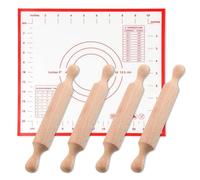 Mini Rolling Pin 4 Pack Small Christmas Wooden Rolling Pin with Silicone Baking Mat Non-Stick Playdough Dough Rollers for Baking Cookie Making Pizza Pie Crust Embossed Pastry Xmas Gift for Kitchen Fun