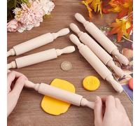 Mini Rolling Pin 6 Pack Kids Small Wooden Rolling Pins with 2 Rollers Handle Non-Stick Playdough Dough Roller for Child Back to School Play in The Kitchen Baking Cookie St. Patrick's Day, 5.5inch