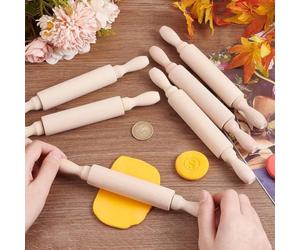 Mini Rolling Pin 6 Pack Kids Small Wooden Rolling Pins with 2 Rollers Handle Non-Stick Playdough Dough Roller for Child Back to School Play in The Kitchen Baking Cookie St. Patrick's Day, 5.5inch