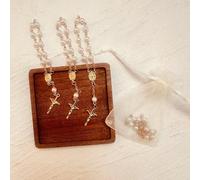 Mini Rosary Favor Set, 60 Pieces with Organza Bags, White Pearl Beads, Gold Cross for Baptism and Christening (Gold)