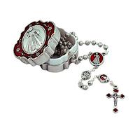 Mini Rosary Gift Set | Over 15 Subjects and Styles | Large Case | Colored Enamel Accents | Christian Jewelry (Divine Mercy - Red Enamel)