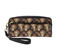 Mini Rose Skull Cosmetic Bag,Leather Handheld Cosmetic Organiser,Zip Pen Case Toiletry Organiser,Cosmetic Travel Bag