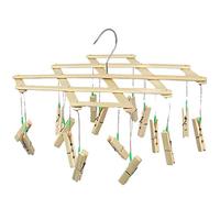 Mini rotary clothes dryer wood bamboo stand dryer Foldable drying rack clothes hanger socks clothespins small drying rack (16 brackets),1pcs