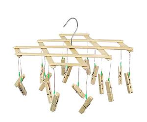 Mini rotary clothes dryer wood bamboo stand dryer Foldable drying rack clothes hanger socks clothespins small drying rack (16 brackets),1pcs