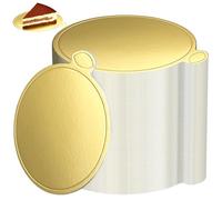 Mini Round Cardboard Cake Boards with Handles, Gold, 9cm, 100 Pack, Disposable Cake Drums for Mousse, Cheesecake, Cupcakes, Wedding, Birthday Party Display