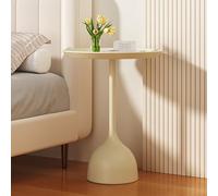 Mini Round Coffee Table for Sofa or Bedside, Elevated Edge Anti-Spill Design, Metal Side Modern Accent Nightstand Living Room, Bedroom, Small Spaces