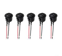 Mini Round for SPST Rocker Switch - 20mm ON/Off Toggle Switch for Cars, RVs & Boats, 20A 12V-24V DC, Nylon PA66 Housing with Pre-Attached Wires (5-Pack)