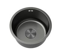 Mini Round Kitchen Sink 304 Stainless Steel Single Bowl Black Nano Caravan Sink with Overflow for Campervan Bar Restaurant(Ø 38cm)