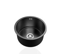 Mini Round Kitchen Sink - 304 Stainless Steel Single Bowl Black Nano Sink with Overflow for Camper Bar & Restaurant - Undermount/Topmount (Ø 42cm)