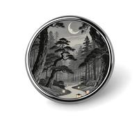 Mini Round Lapel Pin 1 Inch, Black Forest Japanese Moon Brooch Pins Durable Lightweight Metal Button Pin Badges Elegant Aluminum Alloy Brooch for Jacket Hat Shirt Bag Accessories