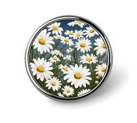 Mini Round Lapel Pin 1 Inch, Camomile Pattern Brooch Pins Durable Lightweight Metal Button Pin Badges Elegant Aluminum Alloy Brooch for Jacket Hat Shirt Bag Accessories