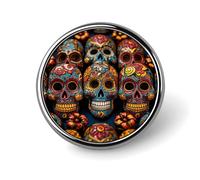 Mini Round Lapel Pin 1 Inch, Colorful Sugar Skulls Brooch Pins Durable Lightweight Metal Button Pin Badges Elegant Aluminum Alloy Brooch for Jacket Hat Shirt Bag Accessories