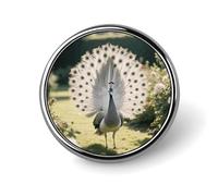 Mini Round Lapel Pin 1 Inch, Gray And White Peacock Brooch Pins Durable Lightweight Metal Button Pin Badges Elegant Aluminum Alloy Brooch for Jacket Hat Shirt Bag Accessories