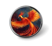 Mini Round Lapel Pin 1 Inch, Orange Red Phoenix Brooch Pins Durable Lightweight Metal Button Pin Badges Elegant Aluminum Alloy Brooch for Jacket Hat Shirt Bag Accessories