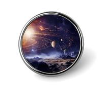 Mini Round Lapel Pin 1 Inch, Outer Space Galaxy Universe Brooch Pins Durable Lightweight Metal Button Pin Badges Elegant Aluminum Alloy Brooch for Jacket Hat Shirt Bag Accessories
