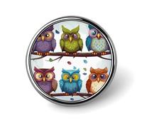 Mini Round Lapel Pin 1 Inch, Owls Birds Brooch Pins Durable Lightweight Metal Button Pin Badges Elegant Aluminum Alloy Brooch for Jacket Hat Shirt Bag Accessories