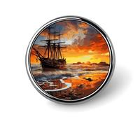 Mini Round Lapel Pin 1 Inch, Pirate Ship in The Sunset Brooch Pins Durable Lightweight Metal Button Pin Badges Elegant Aluminum Alloy Brooch for Jacket Hat Shirt Bag Accessories