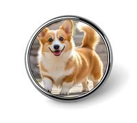Mini Round Lapel Pin 1 Inch, Playful Corgi Brooch Pins Durable Lightweight Metal Button Pin Badges Elegant Aluminum Alloy Brooch for Jacket Hat Shirt Bag Accessories