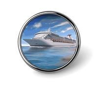 Mini Round Lapel Pin 1 Inch, Seaside Cruise Ship Brooch Pins Durable Lightweight Metal Button Pin Badges Elegant Aluminum Alloy Brooch for Jacket Hat Shirt Bag Accessories