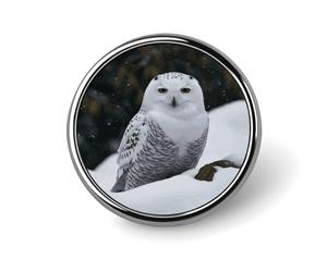 Mini Round Lapel Pin 1 Inch, Snow Owl Brooch Pins Durable Lightweight Metal Button Pin Badges Elegant Aluminum Alloy Brooch for Jacket Hat Shirt Bag Accessories