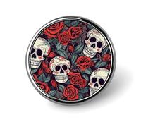 Mini Round Lapel Pin 1 Inch, Sugar Skulls And Red Roses Brooch Pins Durable Lightweight Metal Button Pin Badges Elegant Aluminum Alloy Brooch for Jacket Hat Shirt Bag Accessories
