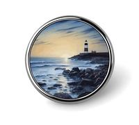 Mini Round Lapel Pin 1 Inch, The Seaside Lighthouse Brooch Pins Durable Lightweight Metal Button Pin Badges Elegant Aluminum Alloy Brooch for Jacket Hat Shirt Bag Accessories