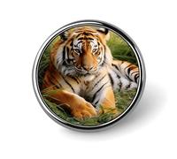 Mini Round Lapel Pin 1 Inch, Tiger Laying on The Grass Brooch Pins Durable Lightweight Metal Button Pin Badges Elegant Aluminum Alloy Brooch for Jacket Hat Shirt Bag Accessories