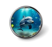Mini Round Lapel Pin 1 Inch, Underwater World Dolphin Brooch Pins Durable Lightweight Metal Button Pin Badges Elegant Aluminum Alloy Brooch for Jacket Hat Shirt Bag Accessories