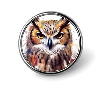 Mini Round Lapel Pin 1 Inch, Watercolor Cool Owl Head Brooch Pins Durable Lightweight Metal Button Pin Badges Elegant Aluminum Alloy Brooch for Jacket Hat Shirt Bag Accessories