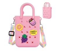 Mini Rubber Tote Bag, EVA Waterproof Beach Tote for Little Girls and Woman, Silicone Hole Small Beach Tote for Travel Outdoor, Cute Rubber Beach Bag with 20 Charms & Adjustable Shoulder Strap