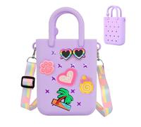 Mini Rubber Tote Bag, EVA Waterproof Beach Tote for Little Girls And Woman, Silicone Hole Small Beach Tote for Travel Outdoor, Cute Rubber Beach Bag with 20 Charms & Adjustable Shoulder Strap